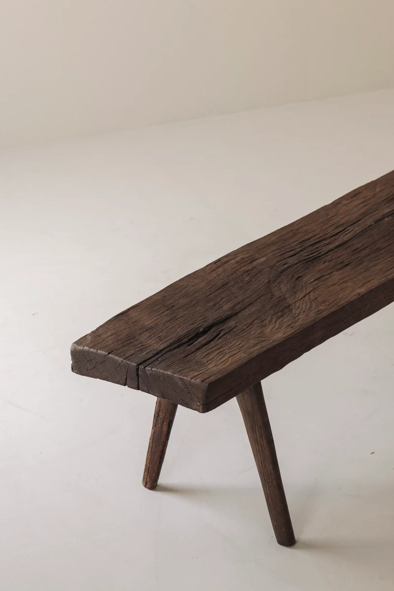 Primitive Rustic Bench in Oak, France, Early 20th Century