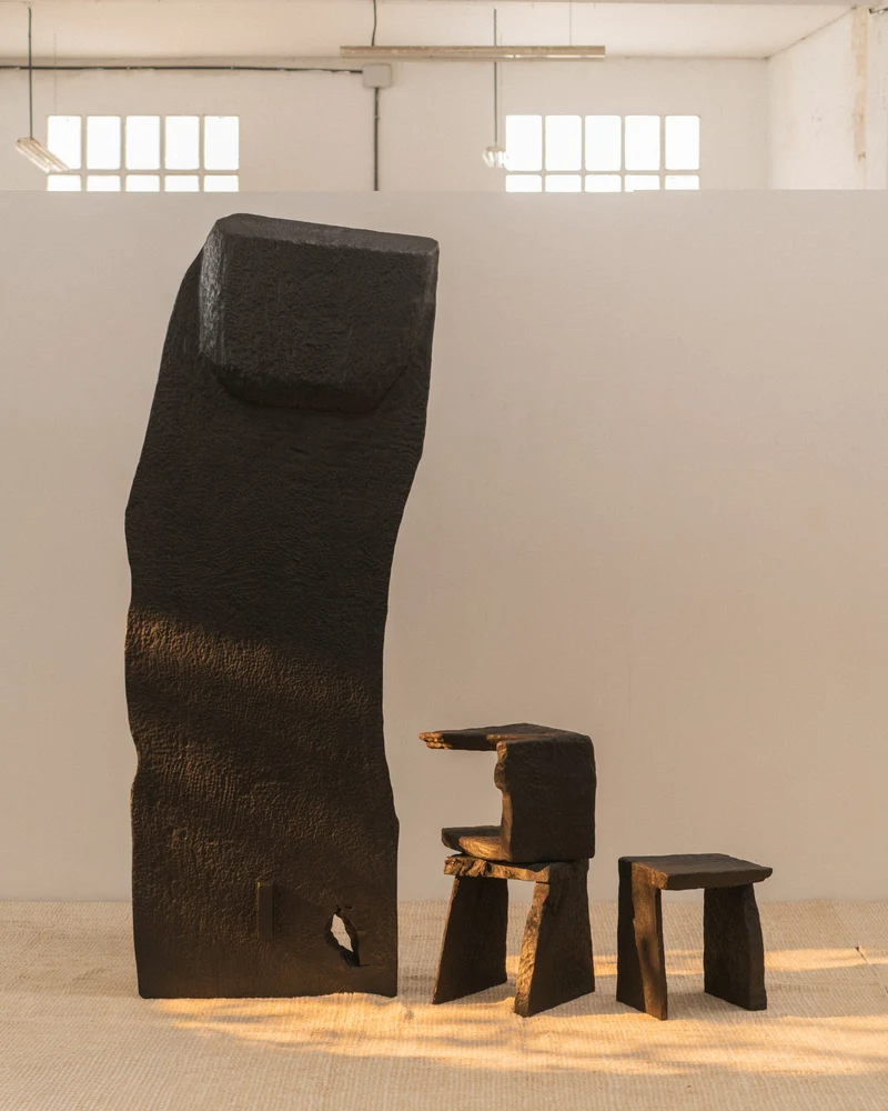 Hand Carved Massif Low Table in Charred Eucalyptus Wood