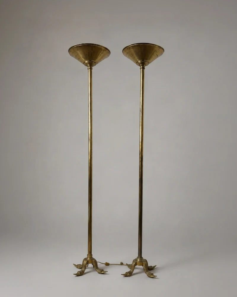 Vintage Pair of Monumental Brass Swan Torchères from the Hotel Ritz Lisbon Floor Lamp