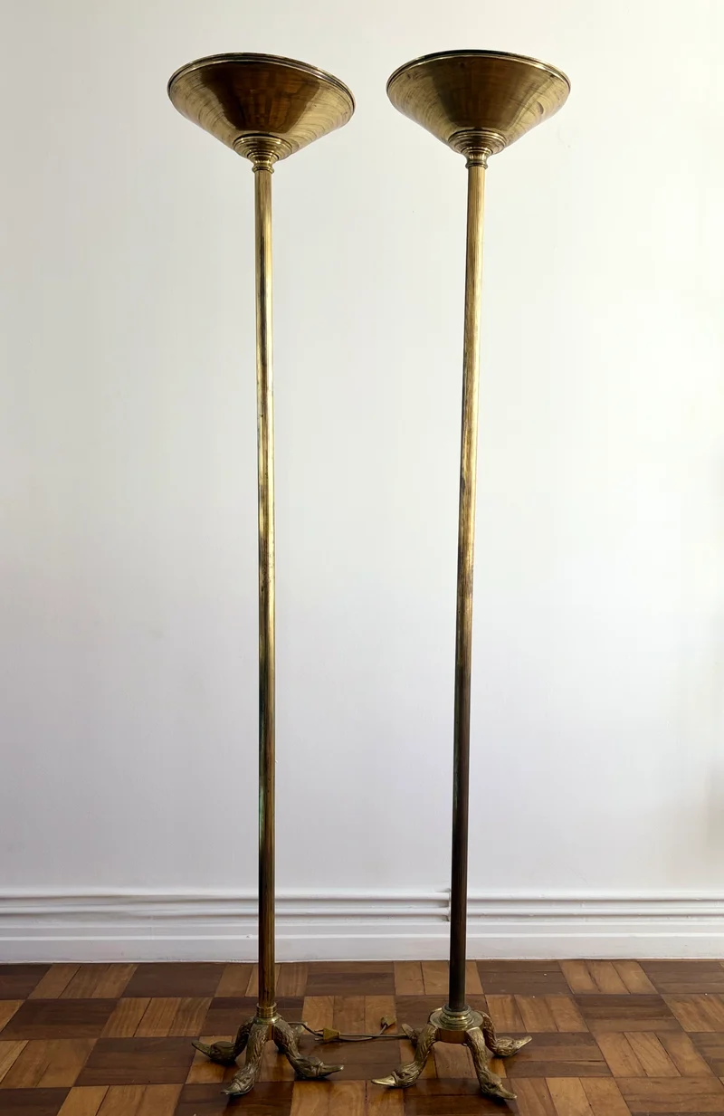 Vintage Pair of Monumental Brass Swan Torchères from the Hotel Ritz Lisbon Floor Lamp