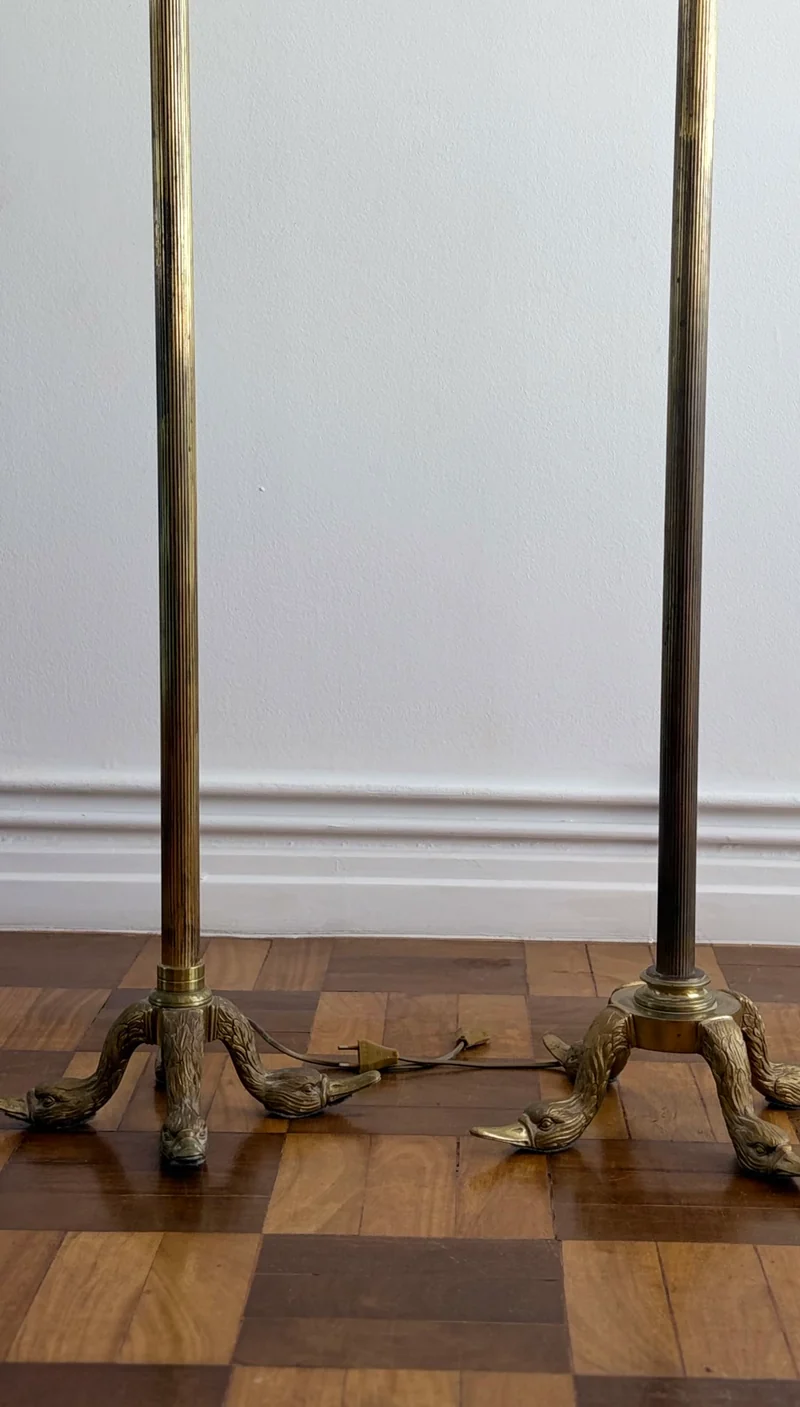 Vintage Pair of Monumental Brass Swan Torchères from the Hotel Ritz Lisbon Floor Lamp