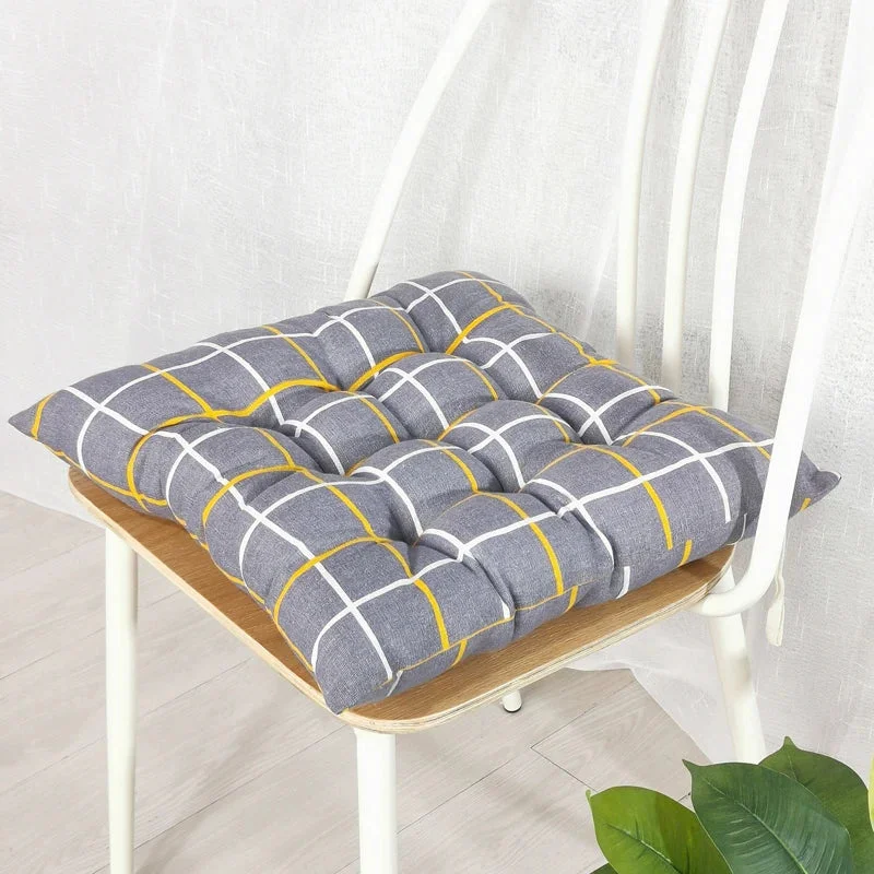 Galette de Chaise Imprimé à carreaux Gris et Jaune