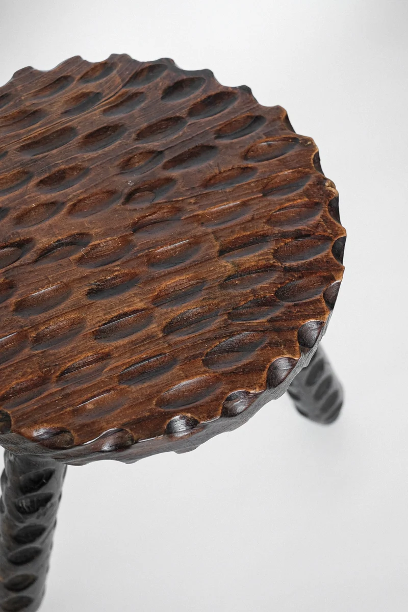 Hand-carved Wooden Tripod Stool