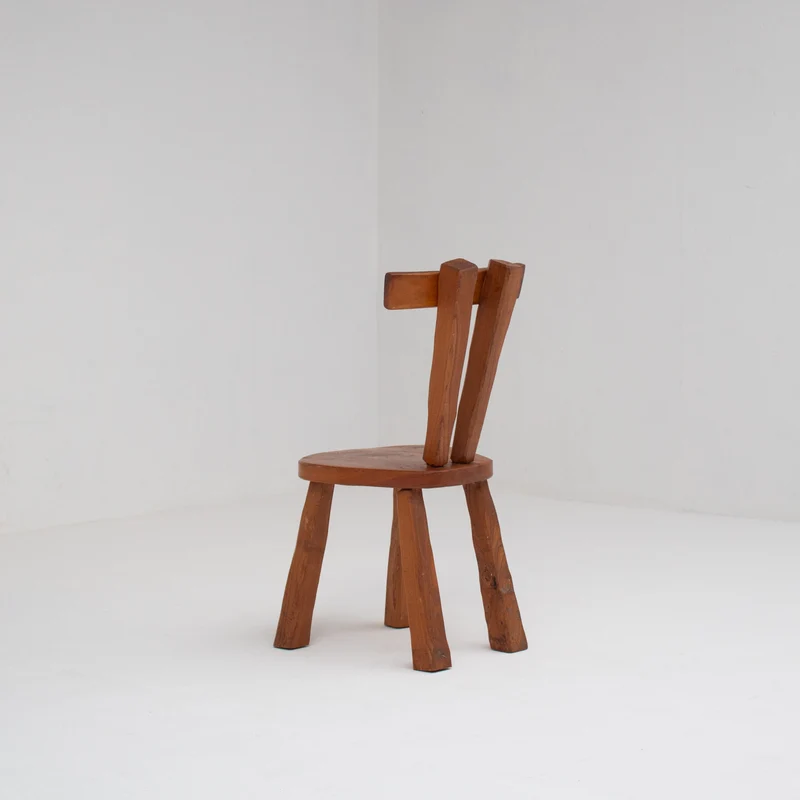 Small Brutalist Solid Elm Chair, France