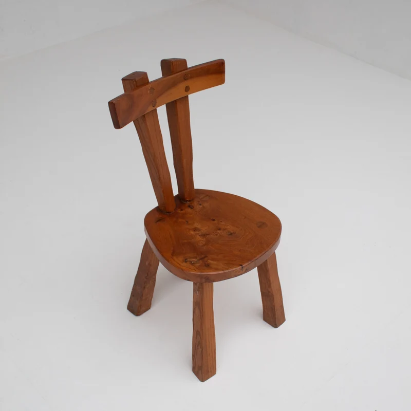 Small Brutalist Solid Elm Chair, France