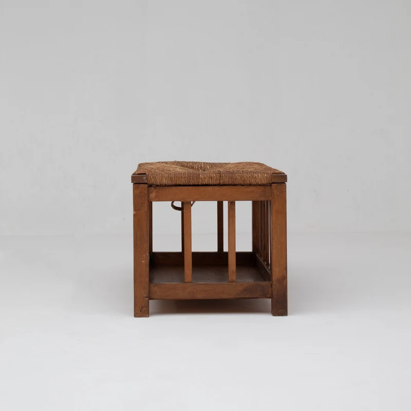 French Oak Storage Bench with Woven Rush Seat