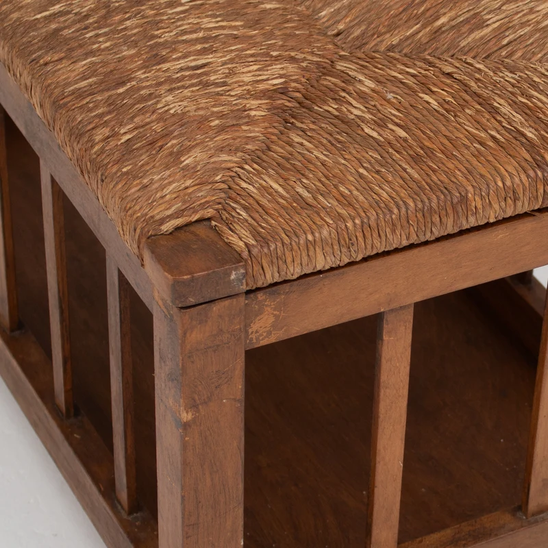 French Oak Storage Bench with Woven Rush Seat