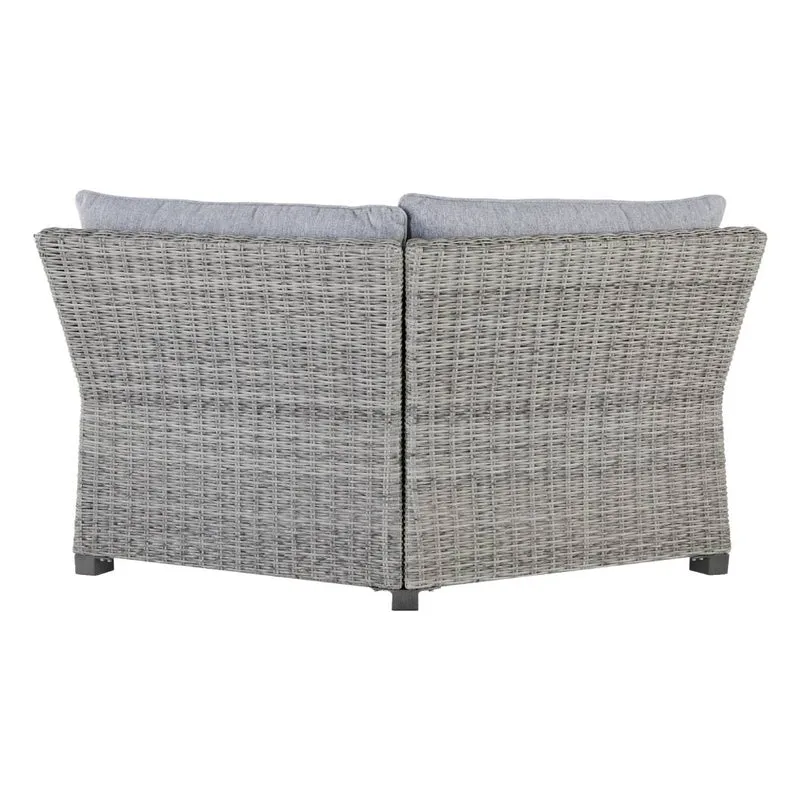 Fauteuil en coin extérieur en tissu Nuvella et osier gris pâle avec coussins - Naples Beach