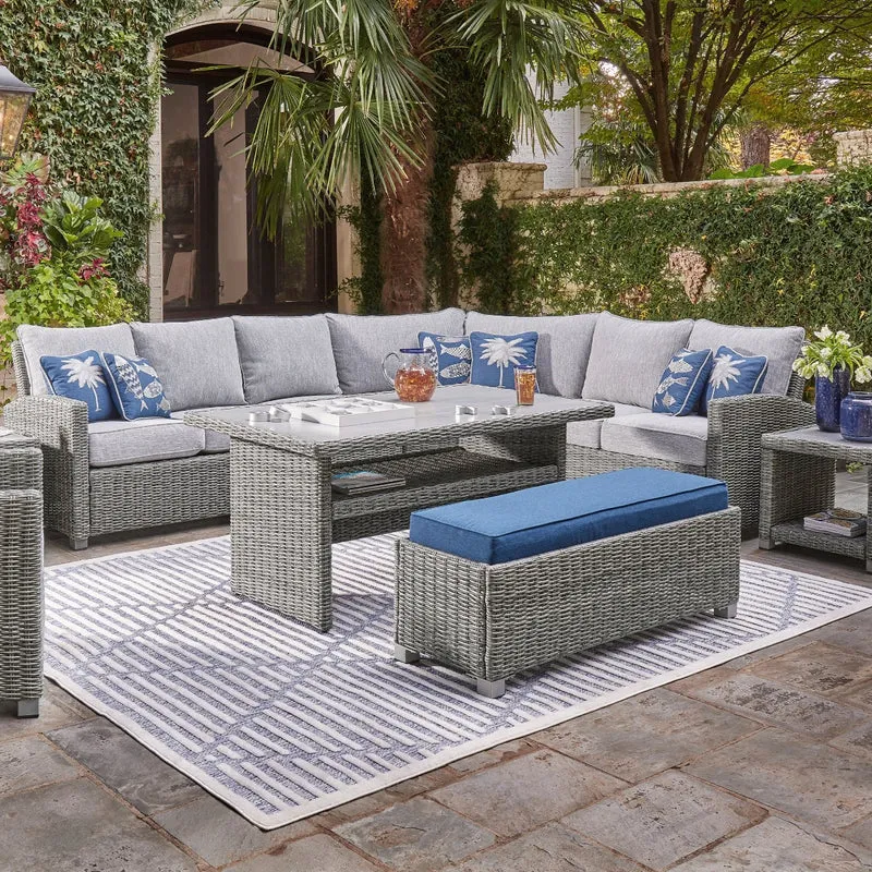 Fauteuil en coin extérieur en tissu Nuvella et osier gris pâle avec coussins - Naples Beach