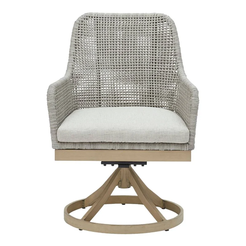 Ensemble de 2 chaises pivotantes extérieures en tissu Nuvella et en osier gris pale - Seton Creek