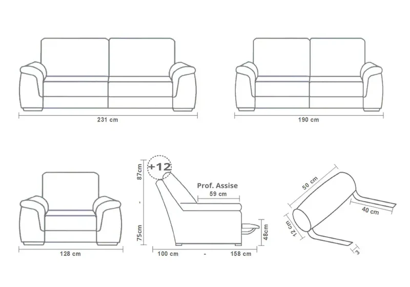 Fauteuil ou canapé droit relax en cuir crème - Jade