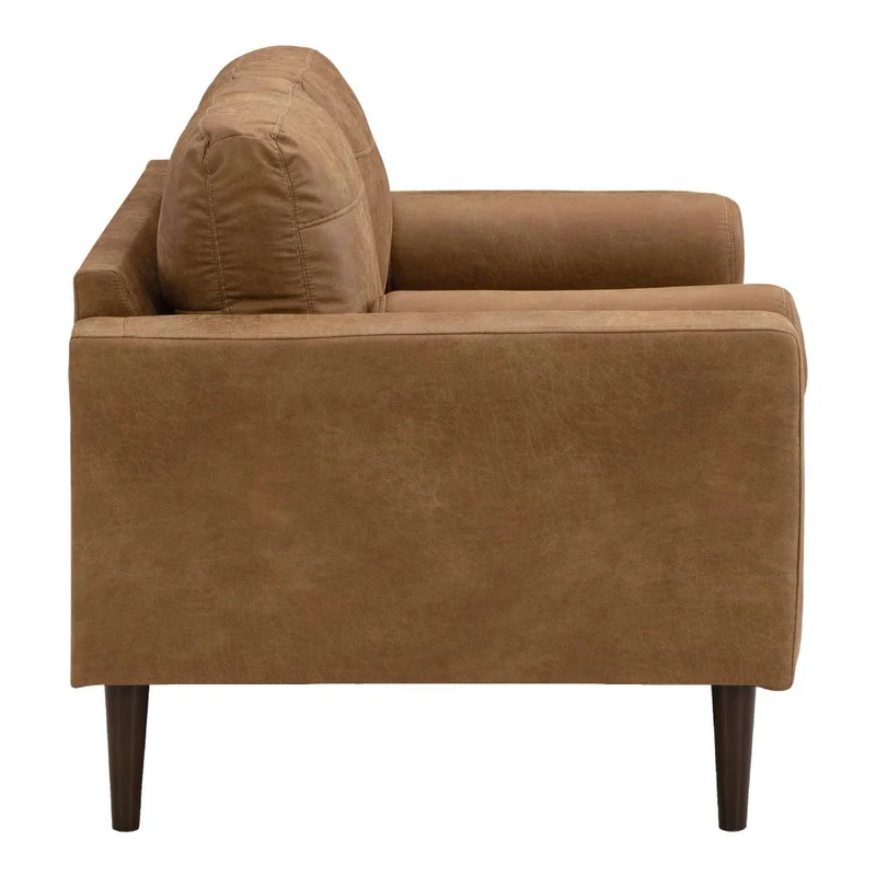 Causeuse aspect cuir brun caramel avec coussins - Telora