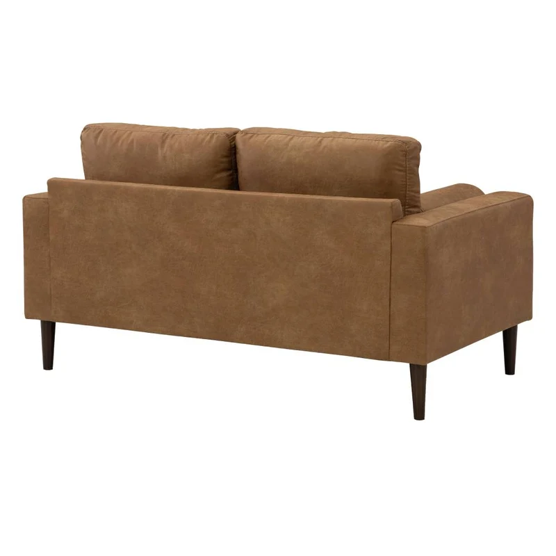 Causeuse aspect cuir brun caramel avec coussins - Telora