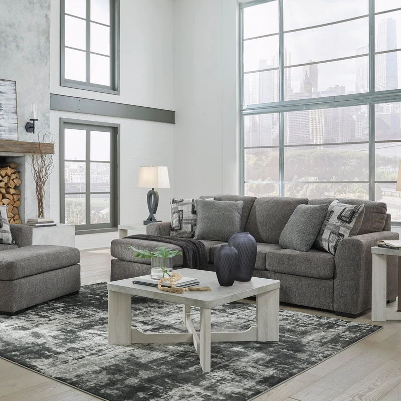 Sofa en tissu gris étain avec chaise longue & coussins - Gardiner