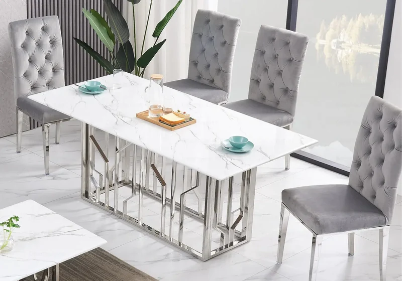 Table à manger marbre blanc argent - Porto