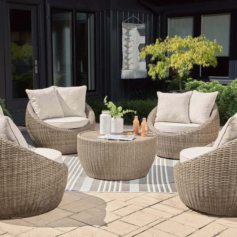 Ensemble de 2 fauteuils pivotants d'extérieur en tissu Nuvella beige - Danson