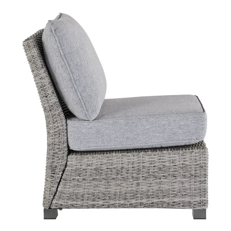 Fauteuil sans accoudoir extérieur en tissu Nuvella et en osier gris pâle - Naples Beach
