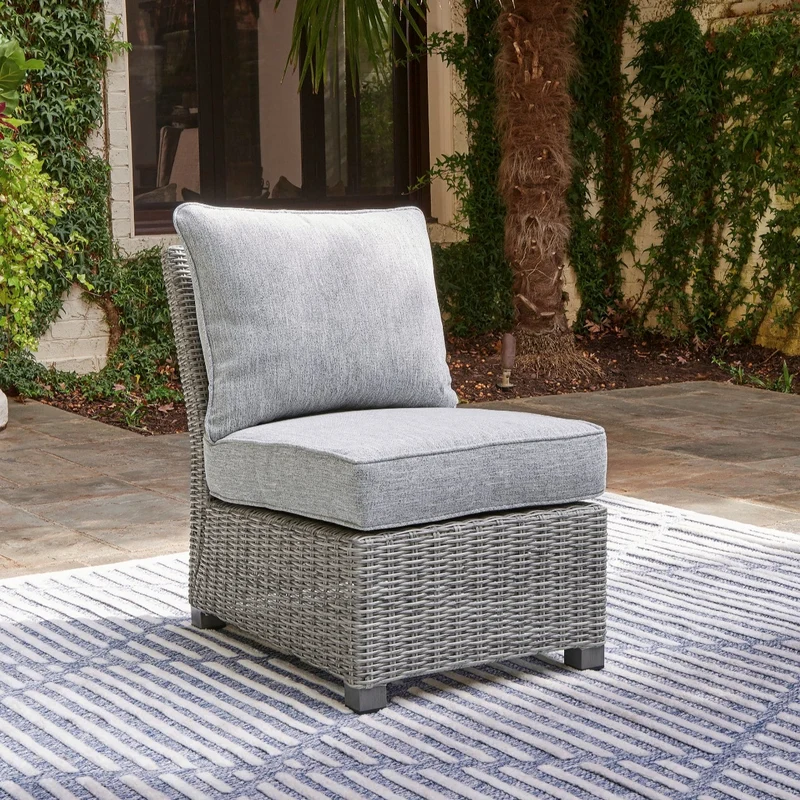 Fauteuil sans accoudoir extérieur en tissu Nuvella et en osier gris pâle - Naples Beach