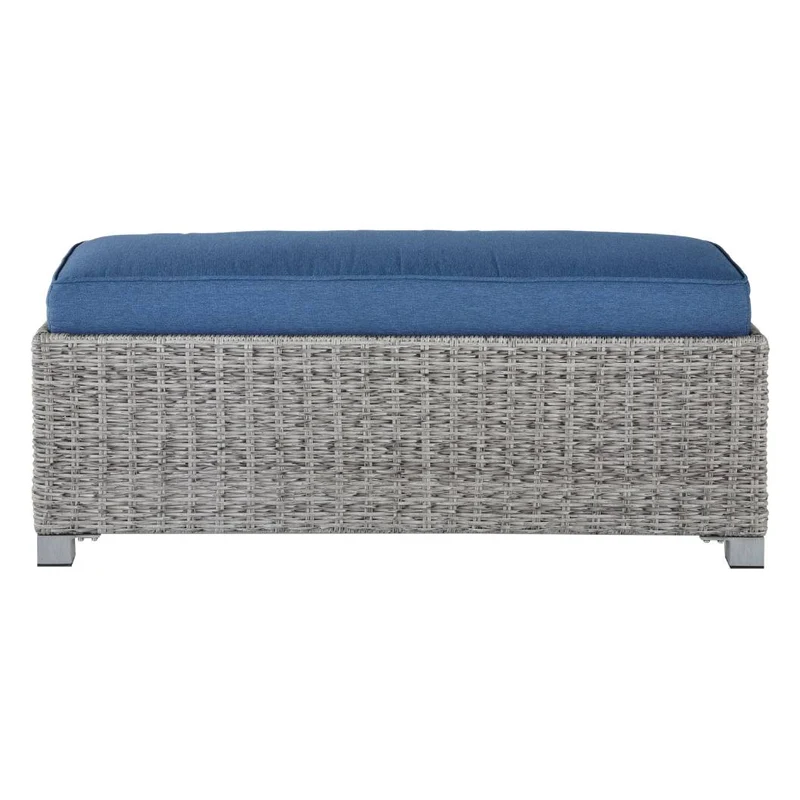 Banc extérieur en tissu Nuvella bleu et en osier gris pâle - Naples Beach