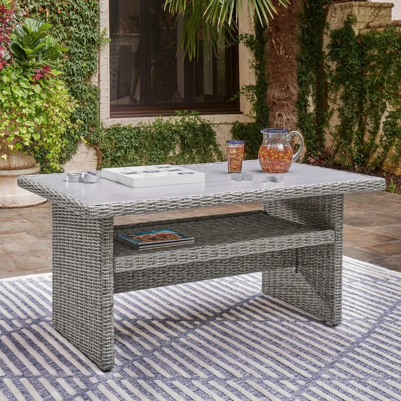 Table basse extérieure en aluminium et en osier gris pâle - Naples Beach
