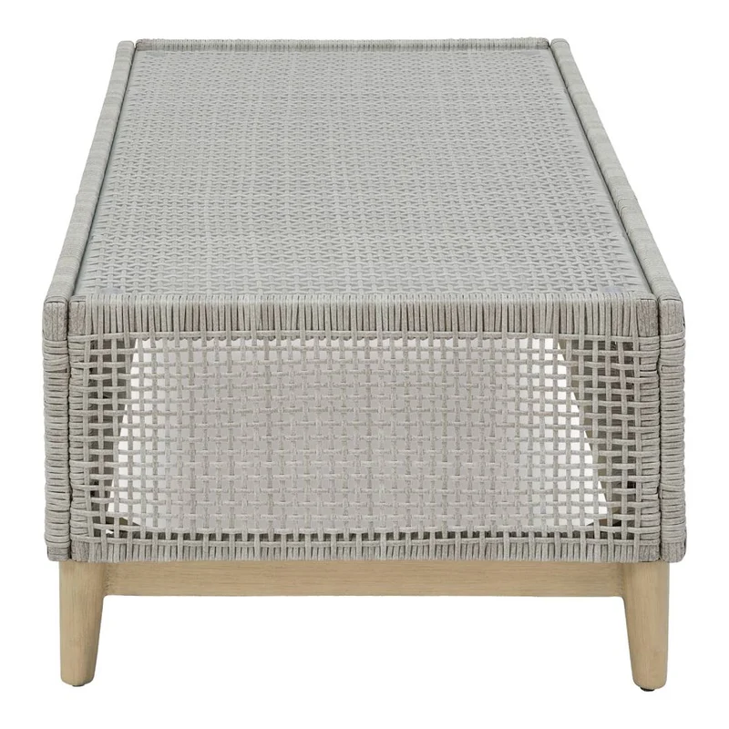 Table basse extérieure en verre trempé et en osier gris pâle - Seton Creek