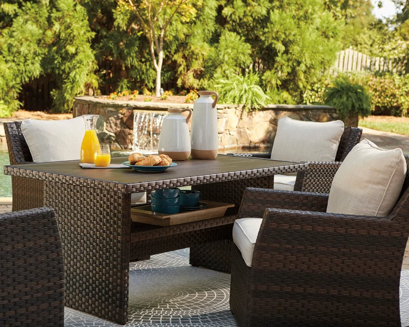 Table à manger extérieure en aluminium et rotin brun foncé - Easy Isle