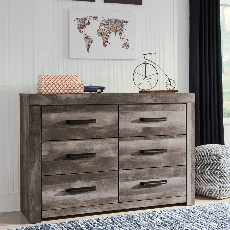 Bureau à 6 tiroirs en bois/placage gris rustique - Wynnlow