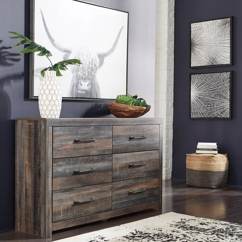 Bureau à 6 tiroirs en bois/MDF multi gris - Drystan