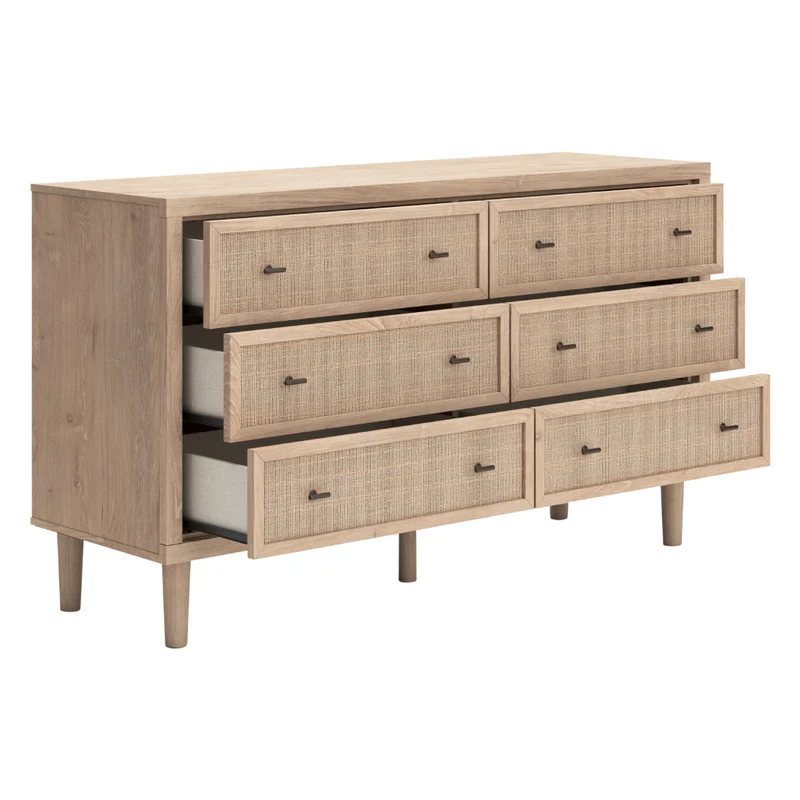 Bureau à 6 tiroirs en bois/placage beige - Cielden