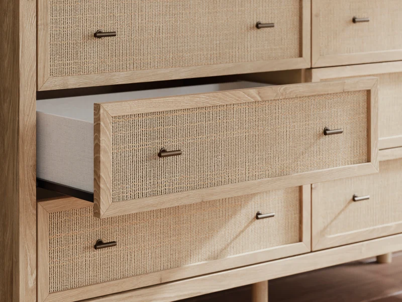 Bureau à 6 tiroirs en bois/placage beige - Cielden