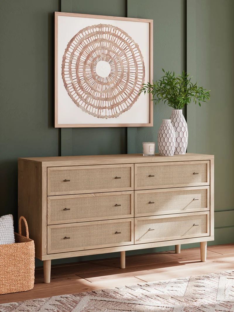 Bureau à 6 tiroirs en bois/placage beige - Cielden