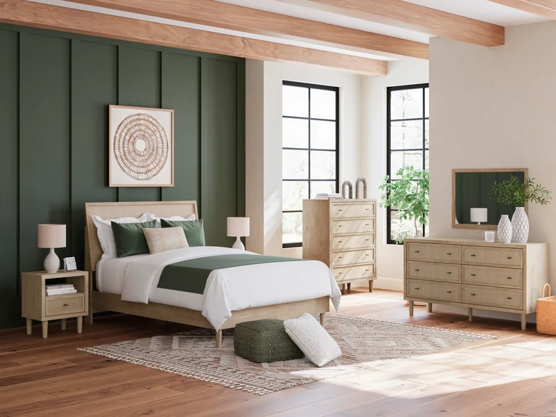 Bureau à 6 tiroirs en bois/placage beige - Cielden