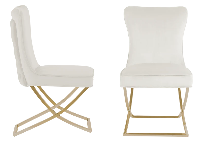 Chaise capitonnée pied croisé doré écrue - Enzo x2