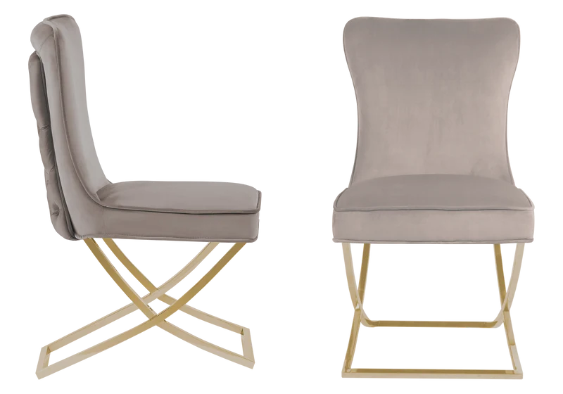 Chaise capitonnée pied croisé argent taupe - Enzo x2