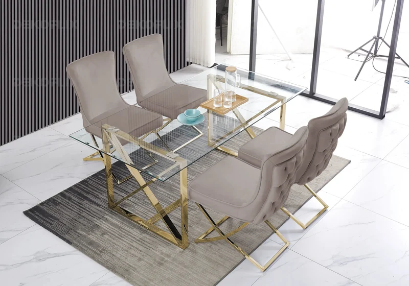 Chaise capitonnée pied croisé argent taupe - Enzo x2