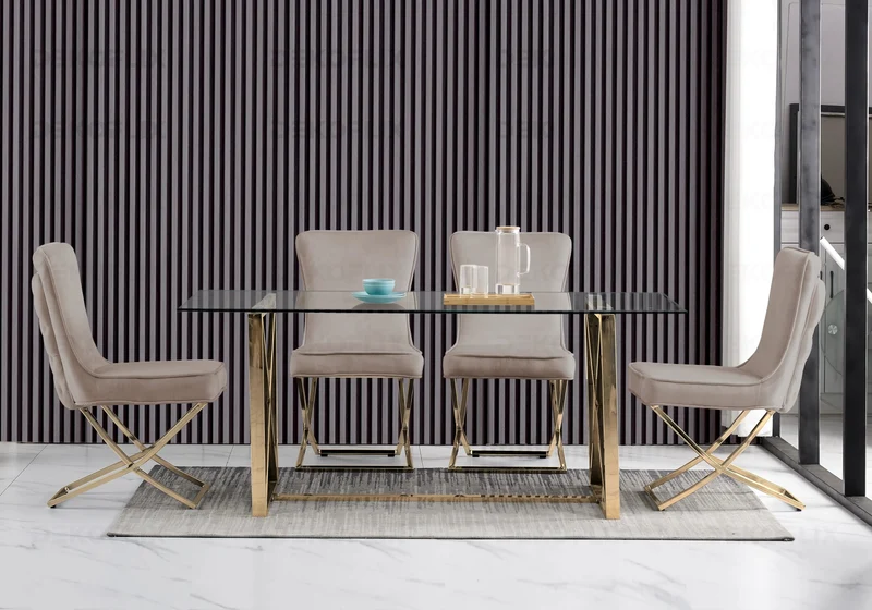 Chaise capitonnée pied croisé argent taupe - Enzo x2