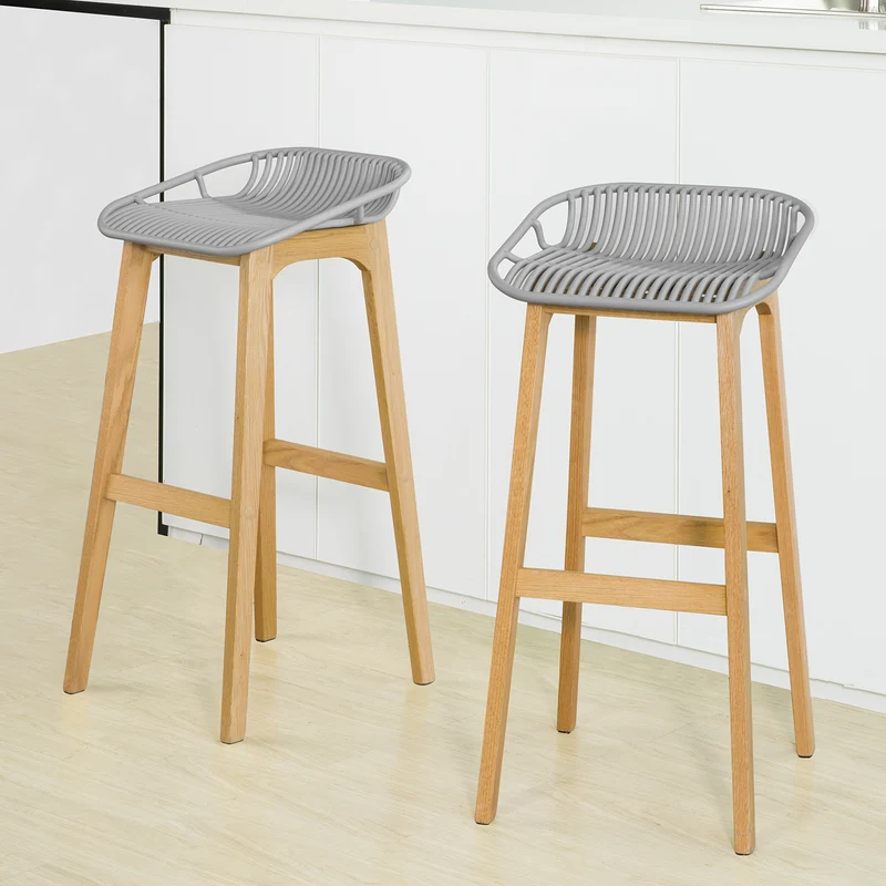 SoBuy FST77-HG Tabouret de Bar Design Chaise de Bar Cuisine avec Repose-Pieds Piètement en Bois de Chêne