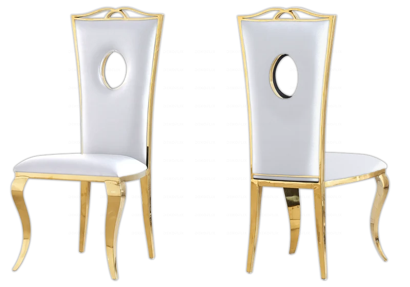 Chaise médaillon baroque dorée et similicuir blanc - Pia x4