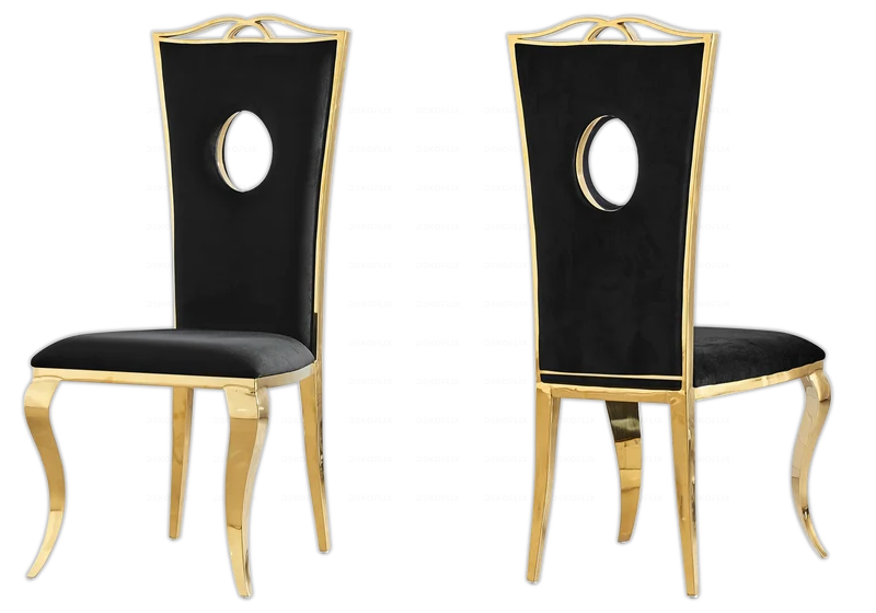 Chaise médaillon baroque dorée et velours noir - Pia x4
