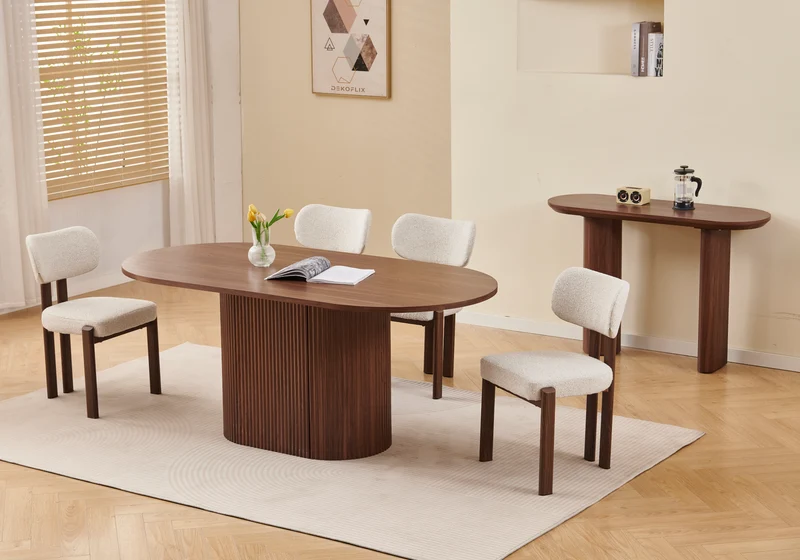 Ensemble table noyer et 4 chaises Japandi - Akira