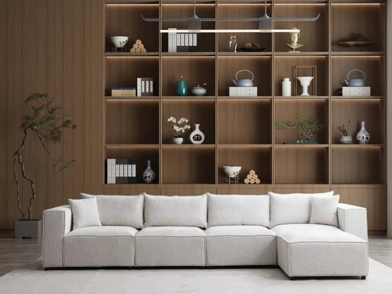 Canapé Modulable - Chenille - 4 Places + 1 Pouf