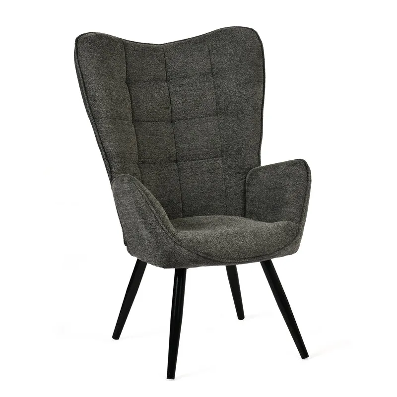 Fauteuil scandinave avec accoudoirs en tissu gris foncé à surpiqûres - FUNKEL