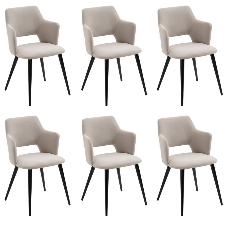 Lot de 6 fauteuils de salle à manger scandinaves avec accoudoirs en tissu beige - AKANJI