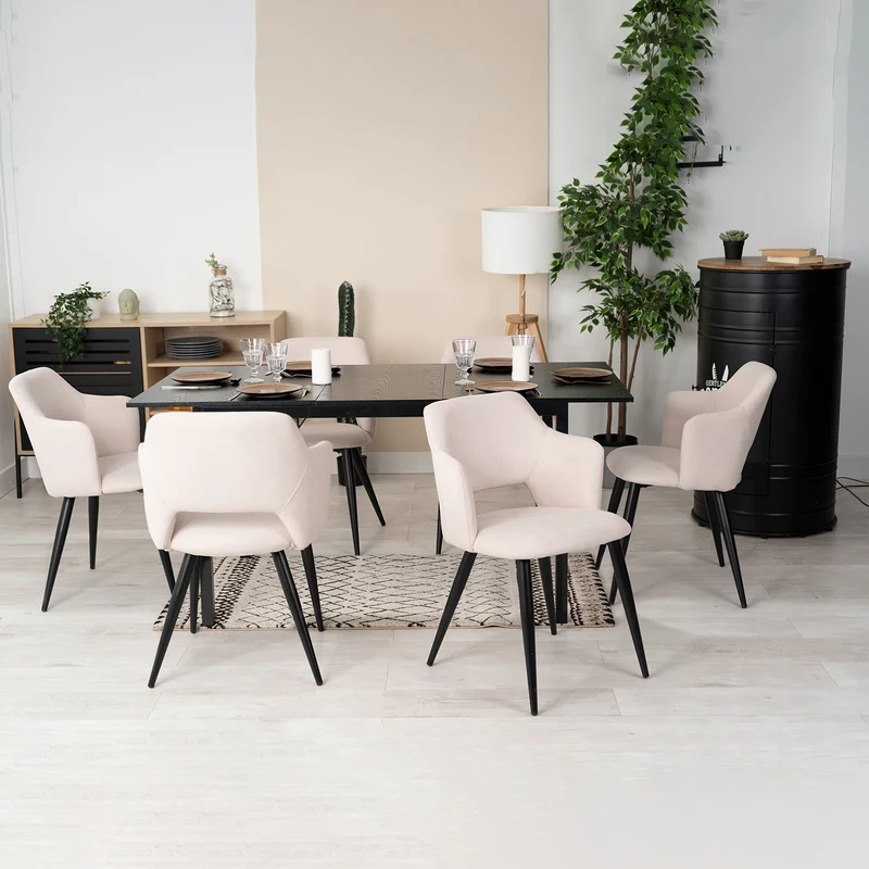Lot de 6 fauteuils de salle à manger scandinaves avec accoudoirs en tissu beige - AKANJI