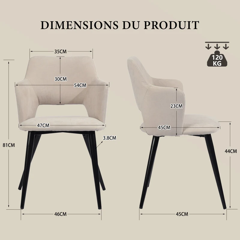 Ensemble de salle à manger comprenant une table extensible et 4 fauteuils avec accoudoirs en tissu beige