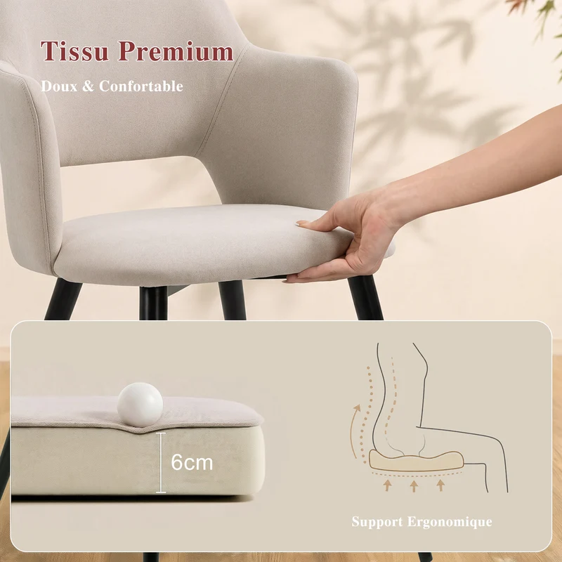 Ensemble de salle à manger comprenant une table extensible et 4 fauteuils avec accoudoirs en tissu beige