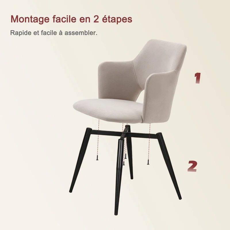 Ensemble de salle à manger comprenant une table extensible et 4 fauteuils avec accoudoirs en tissu beige
