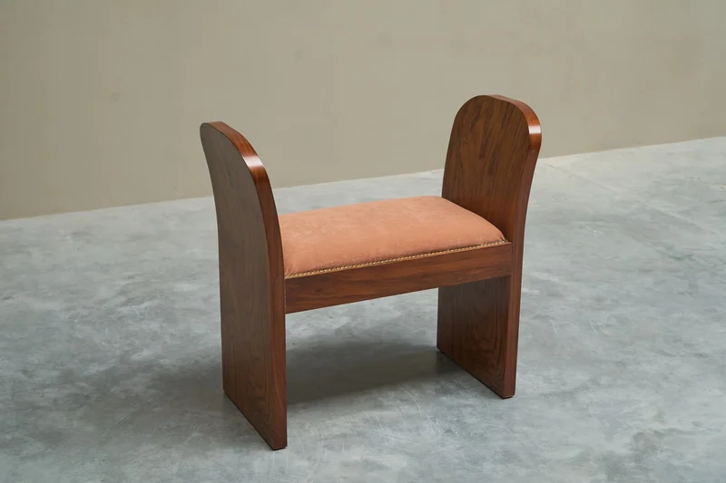 Stunning Art Deco Bench in Burr Burl Walnut and Velvet