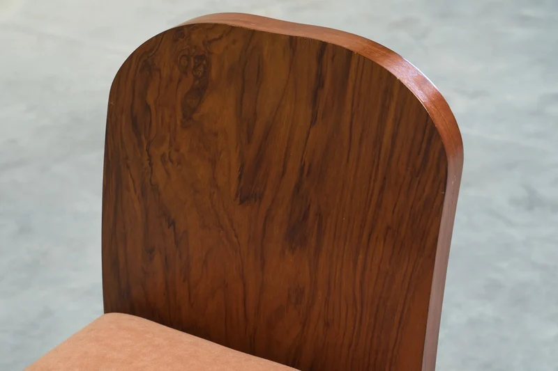 Stunning Art Deco Bench in Burr Burl Walnut and Velvet