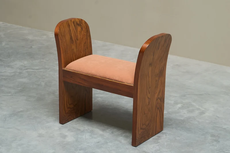 Stunning Art Deco Bench in Burr Burl Walnut and Velvet